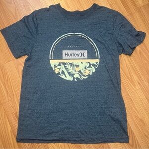 Hurley Shirt Men's XL Blue Floral Logo Graphic Surf‎ Tee Crew Neck Short Sleeve